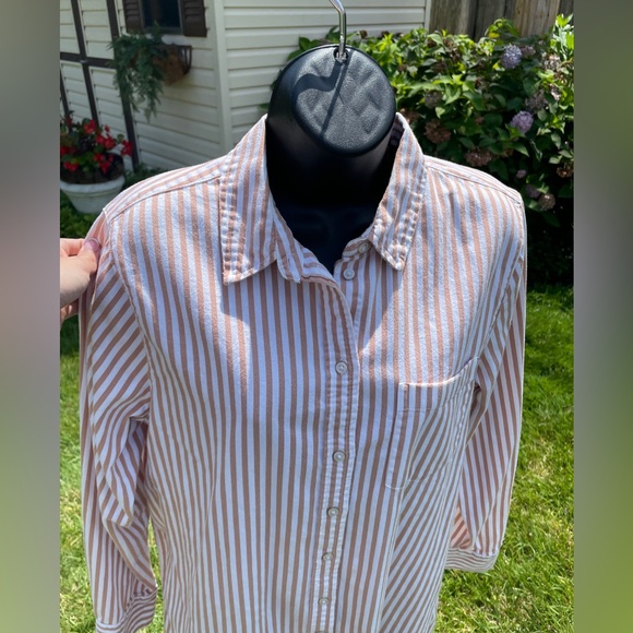 Aerie women’s oversized boho button down striped shirt MEDIUM cotton beachy - Picture 4 of 11